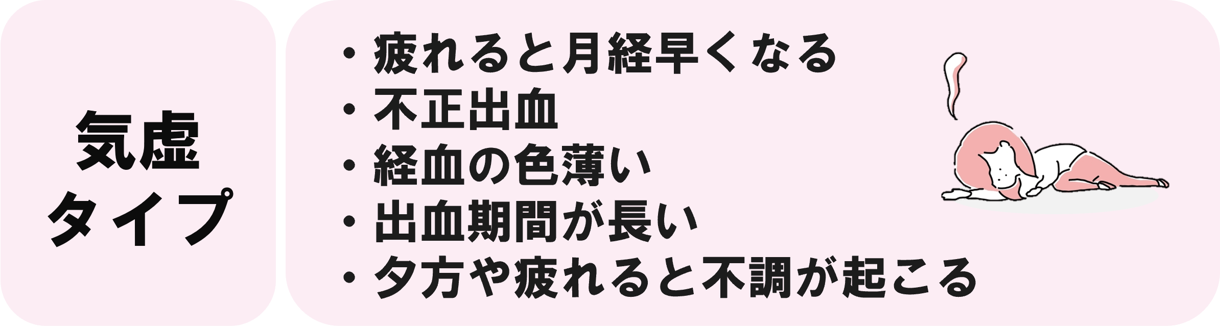 気虚タイプ疲れると月経早くなる　不正出血 経血の色薄い　出血期間が長い 夕方や疲れると不調が起こる
